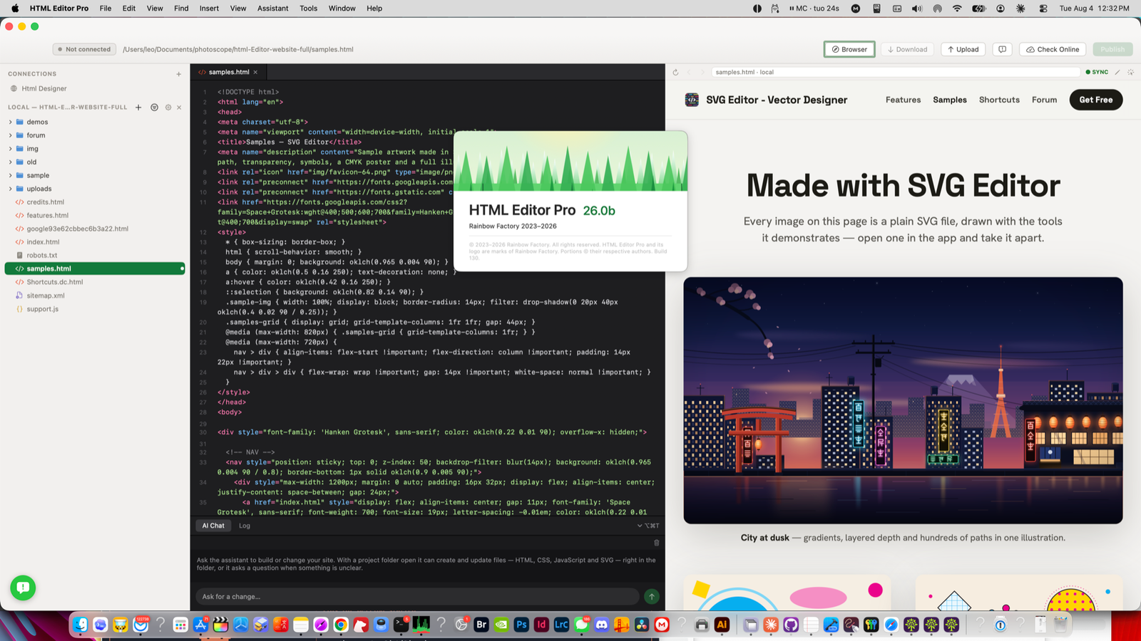 HTML Designer live preview beside source code